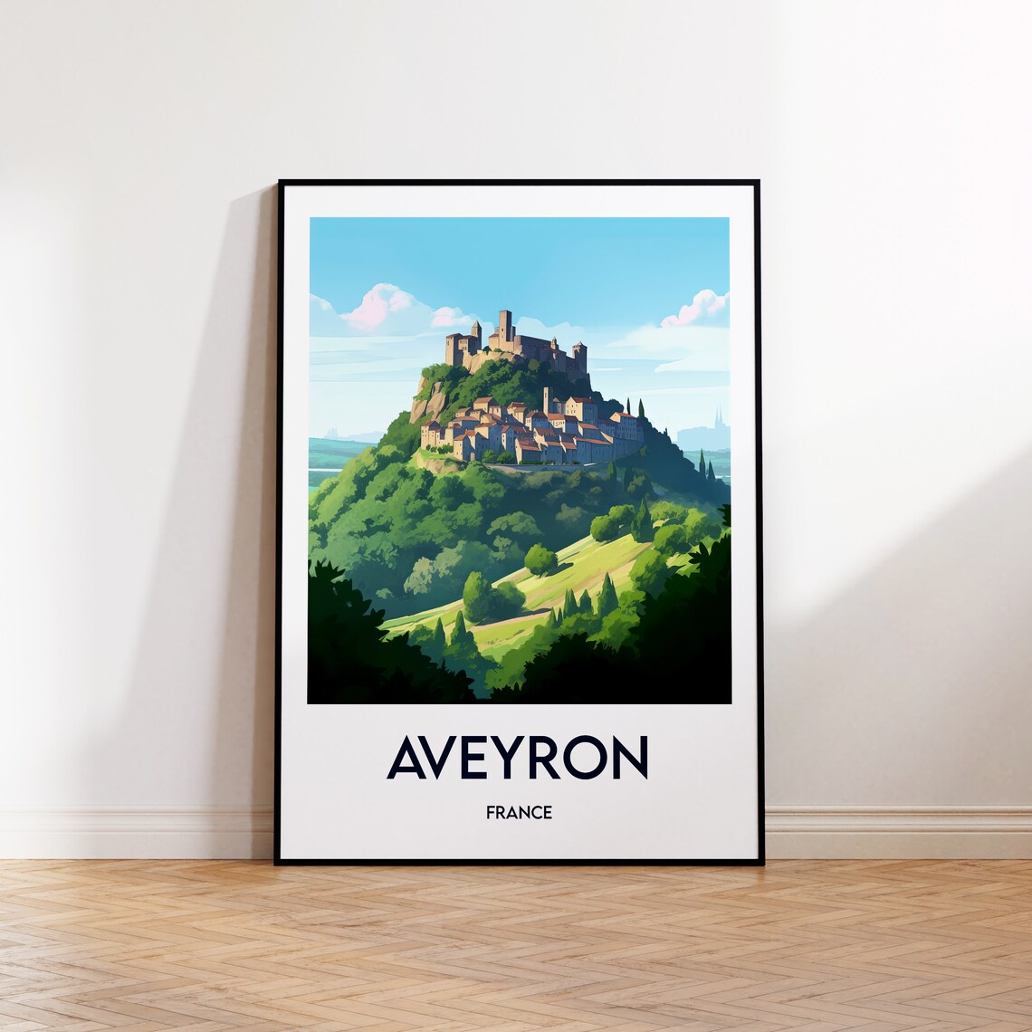 Aveyron France Hilltop Castle Village Green Valley Scene Poster