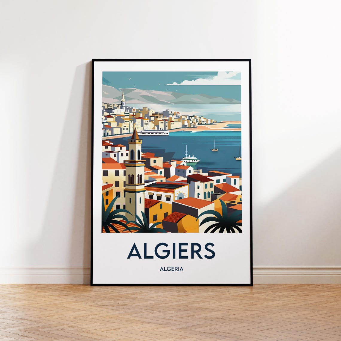 Algiers Algeria Harbor Bay Cityscape Vintage Travel Poster Art