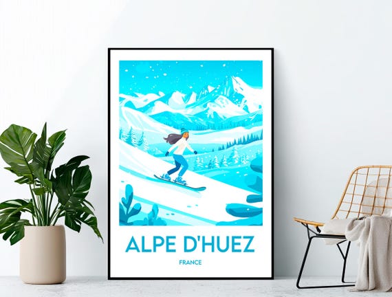 Alpe Dhuez Poster Ski Art Print Resort Vintage Travel France Gift Affiche