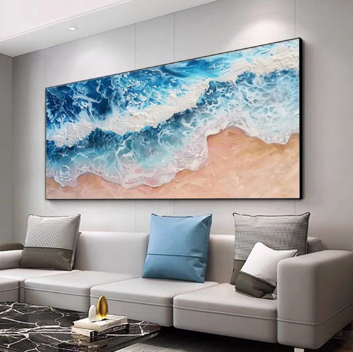 Stunning Aerial View of Waves Breaking on Pink Sand Beach Poster - Image 3
