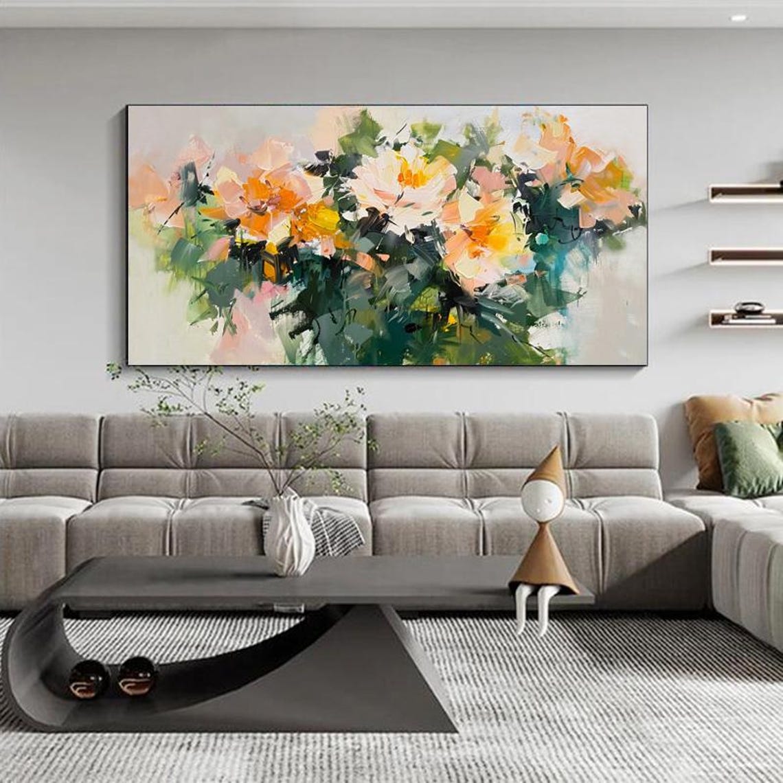 Soft Peach Orange and White Peony Blossoms Floral Artwork Poster - Image 2