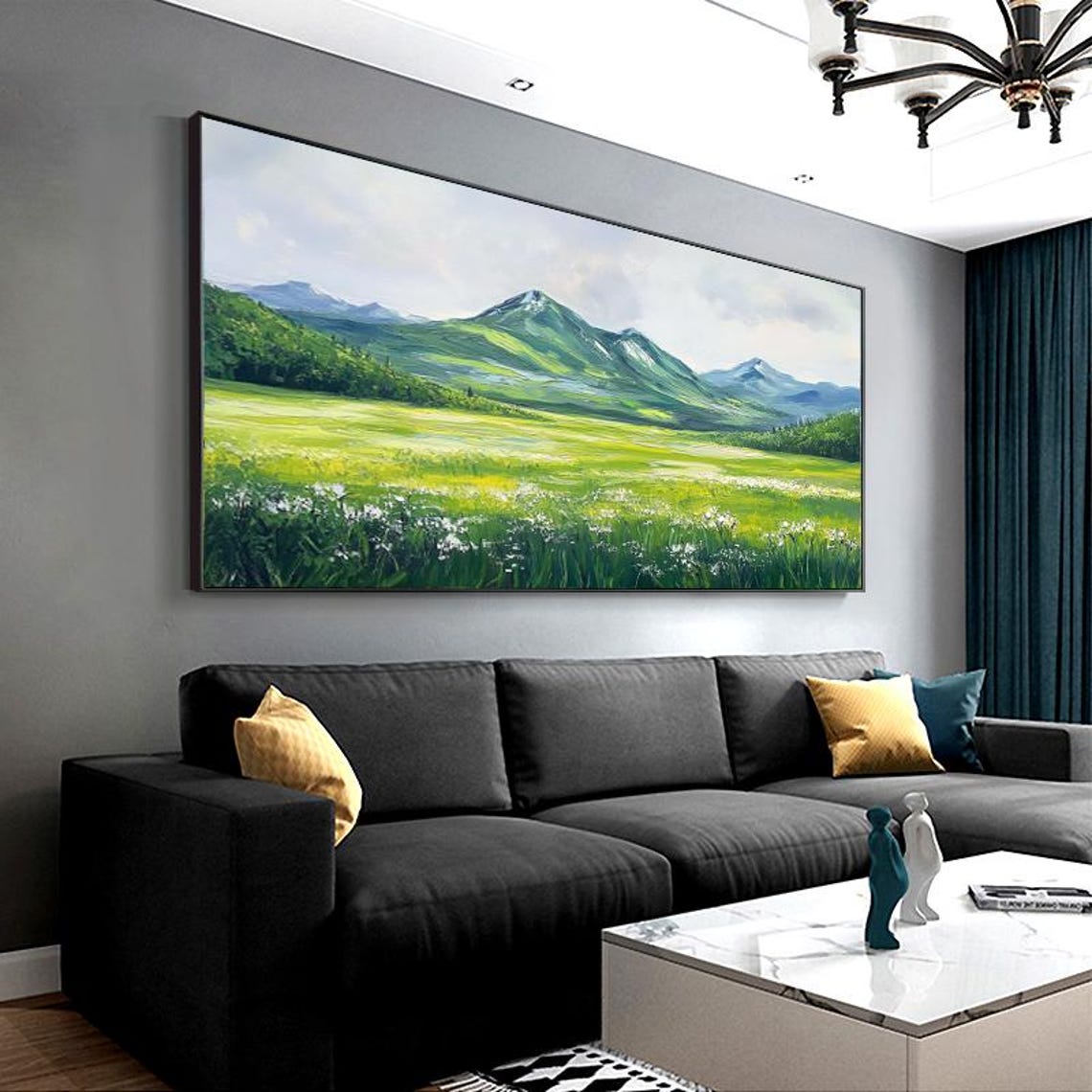 Serene Green Mountain Valley With Wildflower Meadow Landscape Poster - Image 3