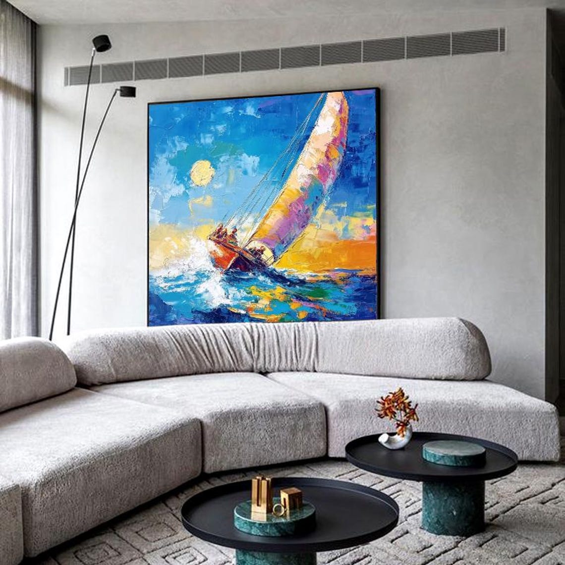Sailboat At Sunset On Colorful Impasto Ocean Waves Nautical Art Poster - Image 5