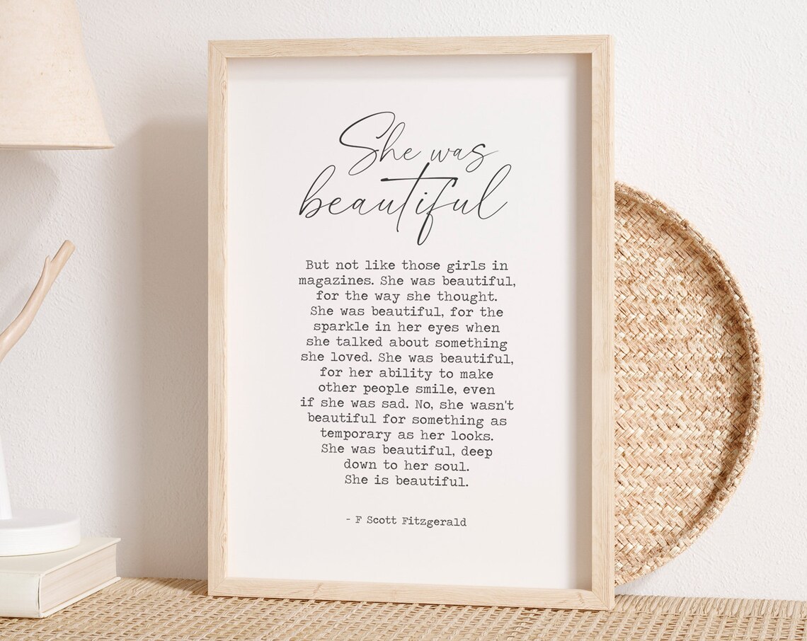 F. Scott Fitzgerald Quote She Was Beautiful Print