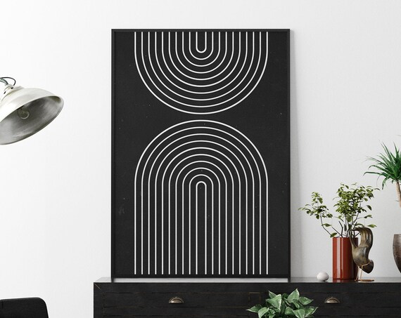 Abstract Shapes Rainbow Print, Mid-Century Modern