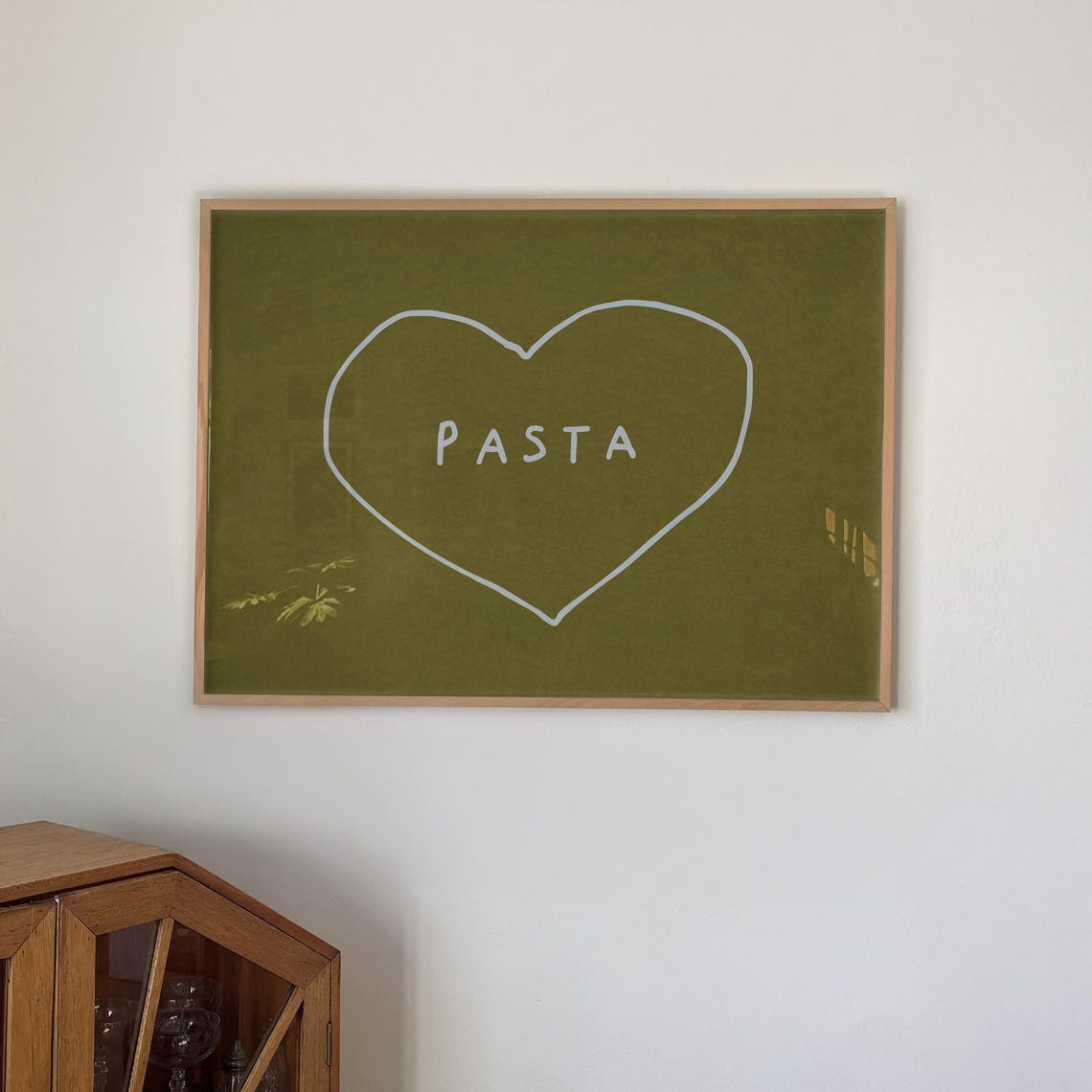 Funny Pasta Print Trendy Kitchen Decor Minimalist Heart Poster Digital Download Horizontal