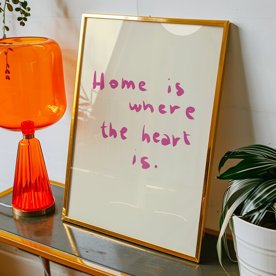 Sweet Home Is Where The Heart Is Pink Hand Lettered Quote Poster