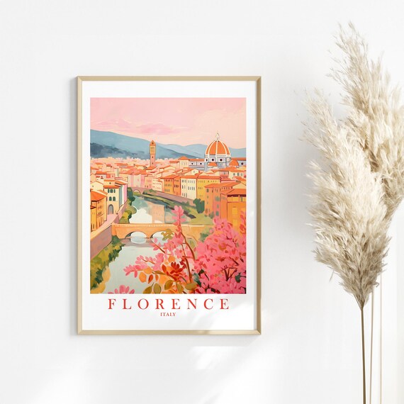 Florence Italy City Skyline Travel Poster, Retro
