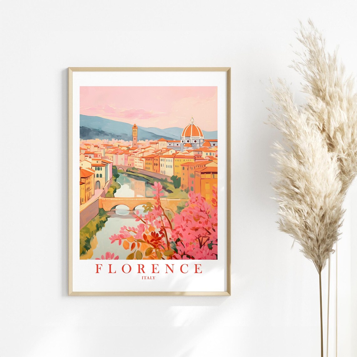 Florence Italy City Skyline Travel Poster, Retro