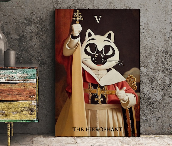 The Hierophant Cat Tarot Card Whimsical Pope Feline Art Poster