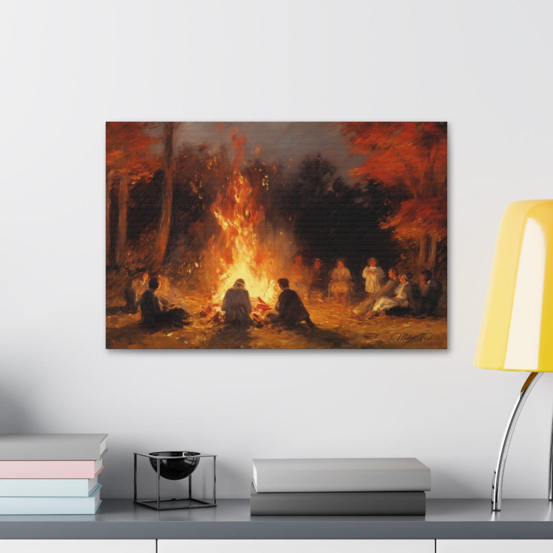 Autumn Bonfire Night Campfire Gathering Fall Warmth Scene Poster