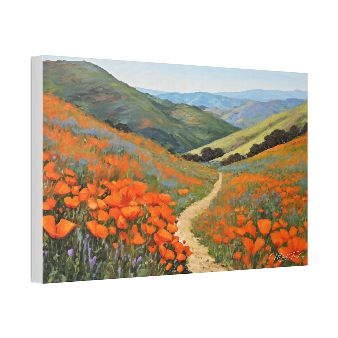 Orange California Poppies Covering A Hillside Valley Path Poster - Image 4
