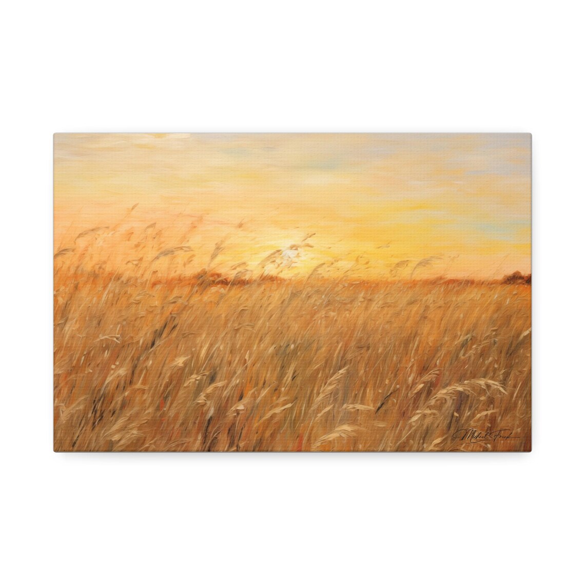 Golden Wheat Field Sunset Country Landscape Art Scene Poster - Image 2