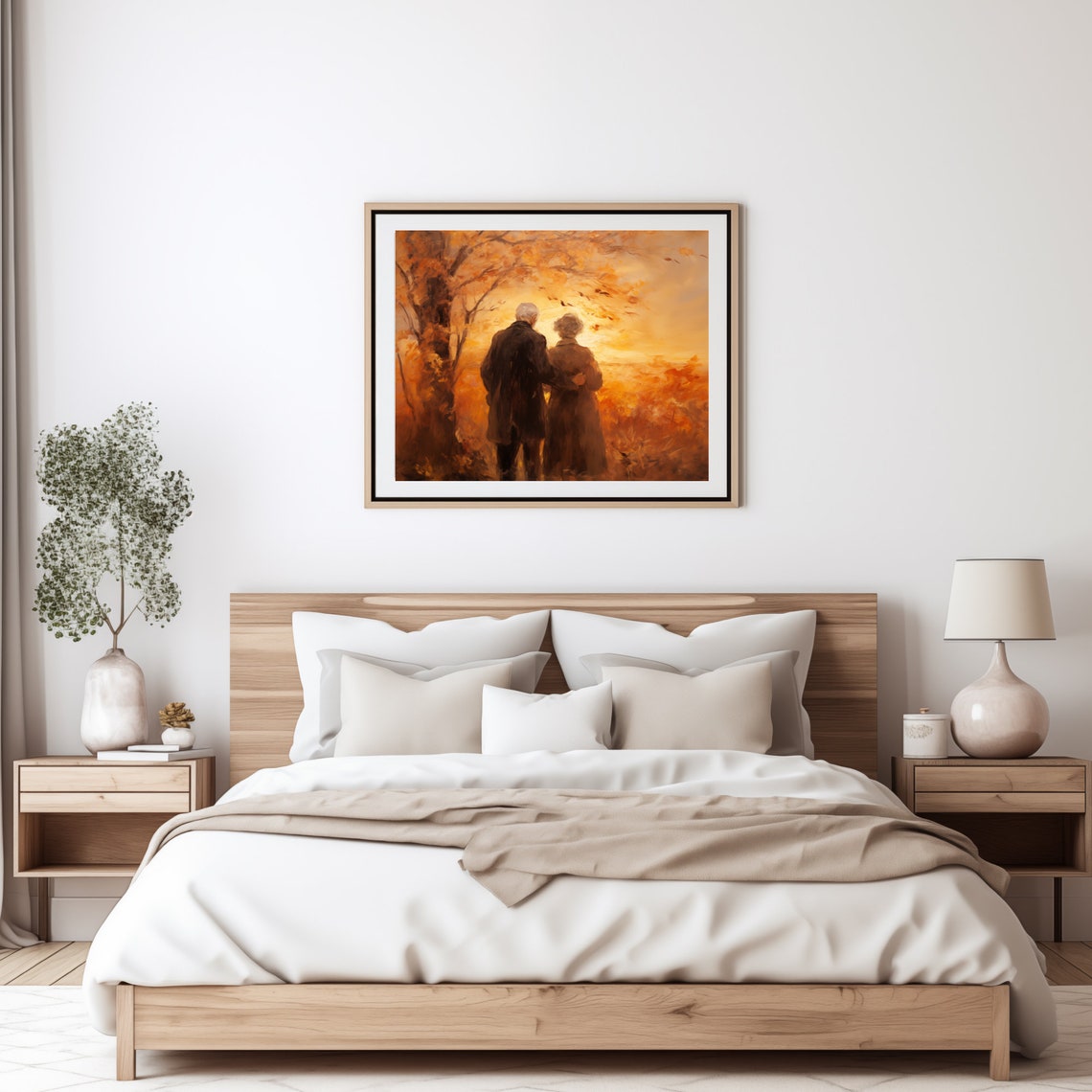 Elderly Couple Walking Together At A Golden Autumn Sunset Poster - Image 4