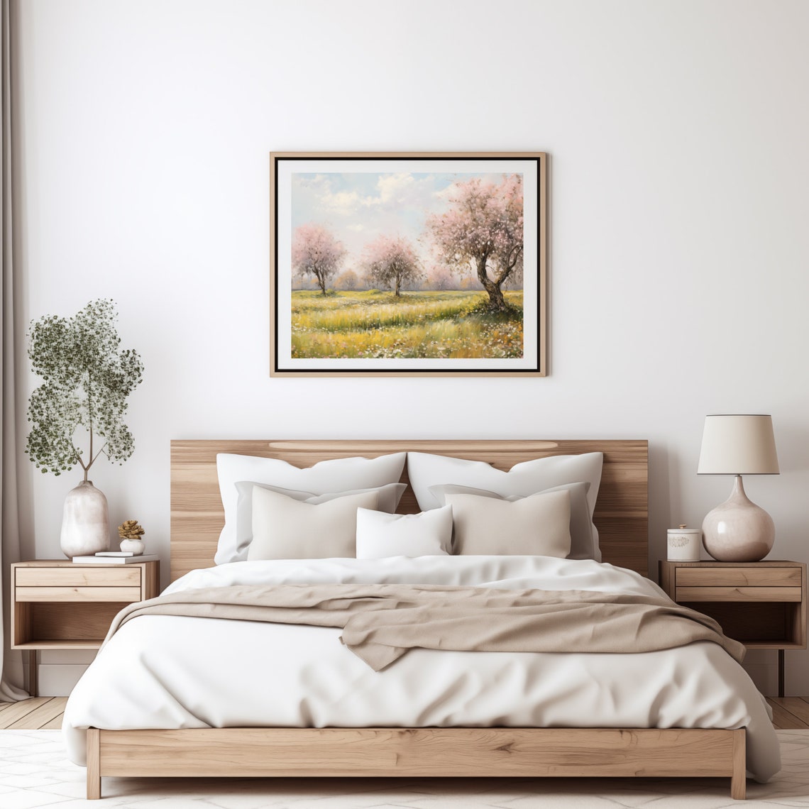 Spring Meadow With Pink Blossom Trees And Wildflowers Wall Art - Image 4