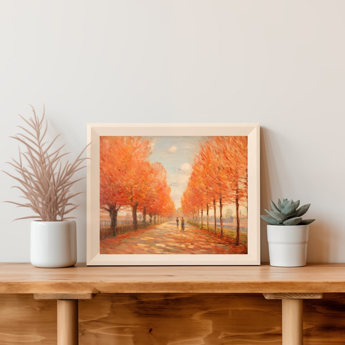 Autumn Avenue Lined With Fiery Red Trees Impressionist Wall Art - Image 4