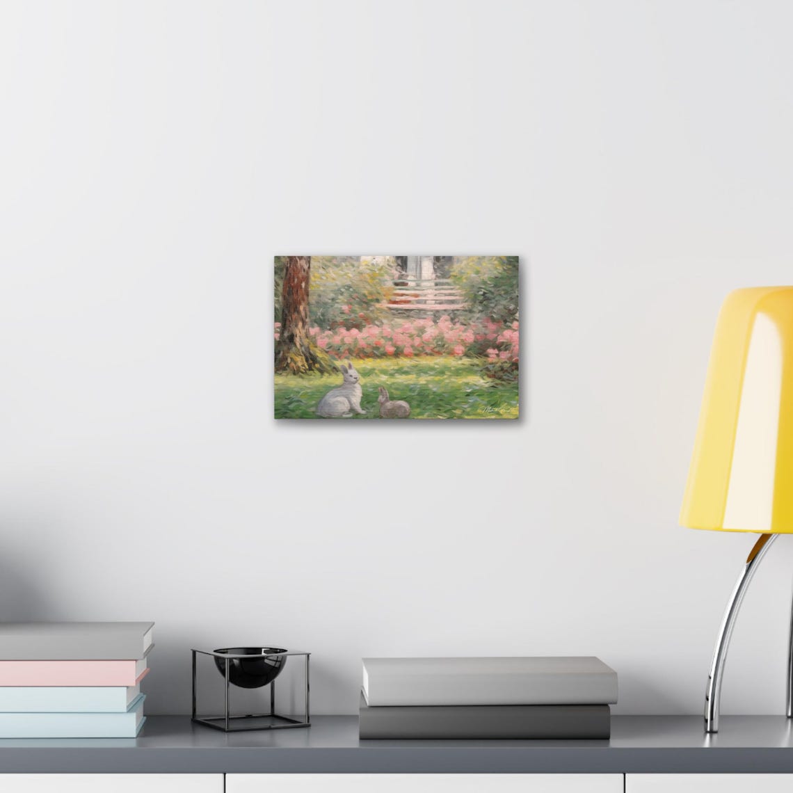 Two Rabbits Relaxing In A Flower Garden By A Cottage Wall Art - Image 6