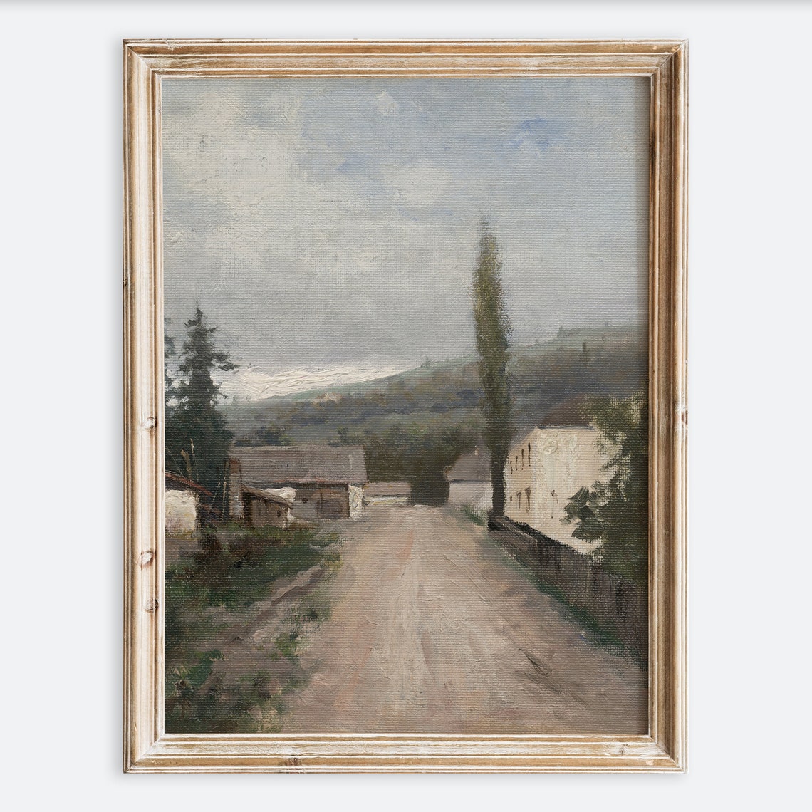 Rustic Vintage European Countryside Village Road Painting Wall Art Print Neutral Landscape Poster Antique Moody Farmhouse Decor Vp131