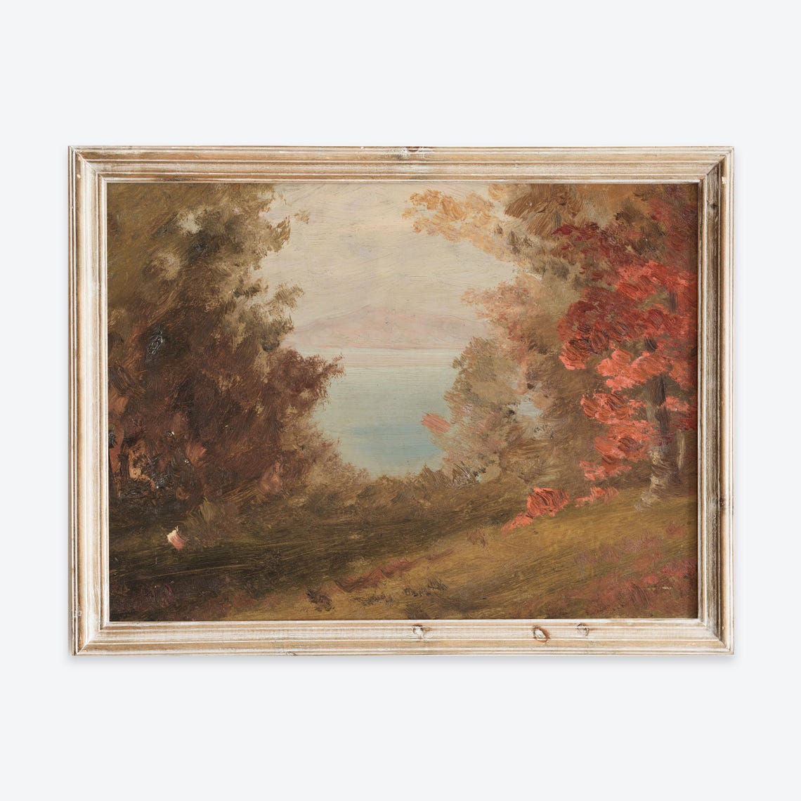 Rustic European Autumn Forest Lake Vintage Oil Painting Poster