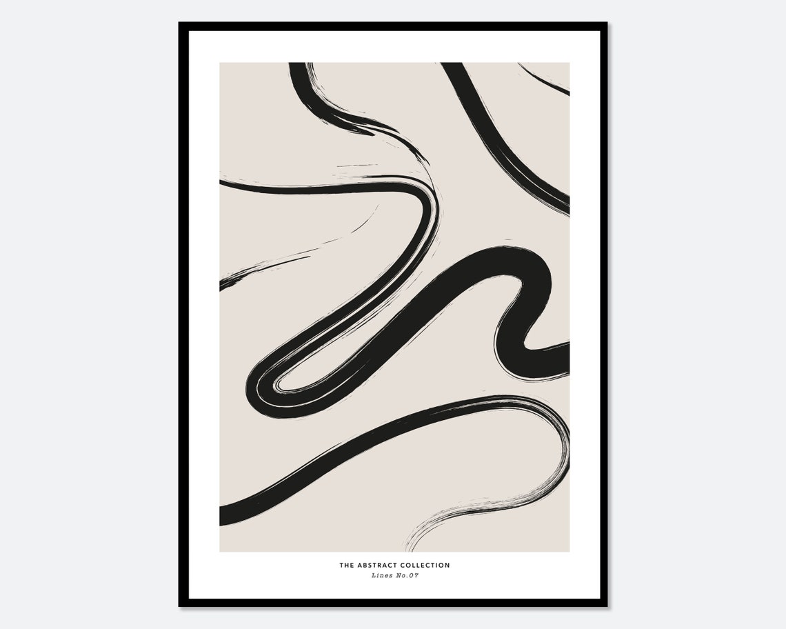 Black Wavy Brushstroke Lines No.07 Abstract Minimalist Poster