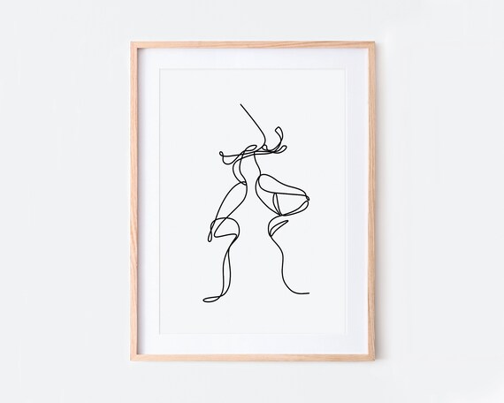 Kissing Couple Line Art Print, Minimalist Love Art Print
