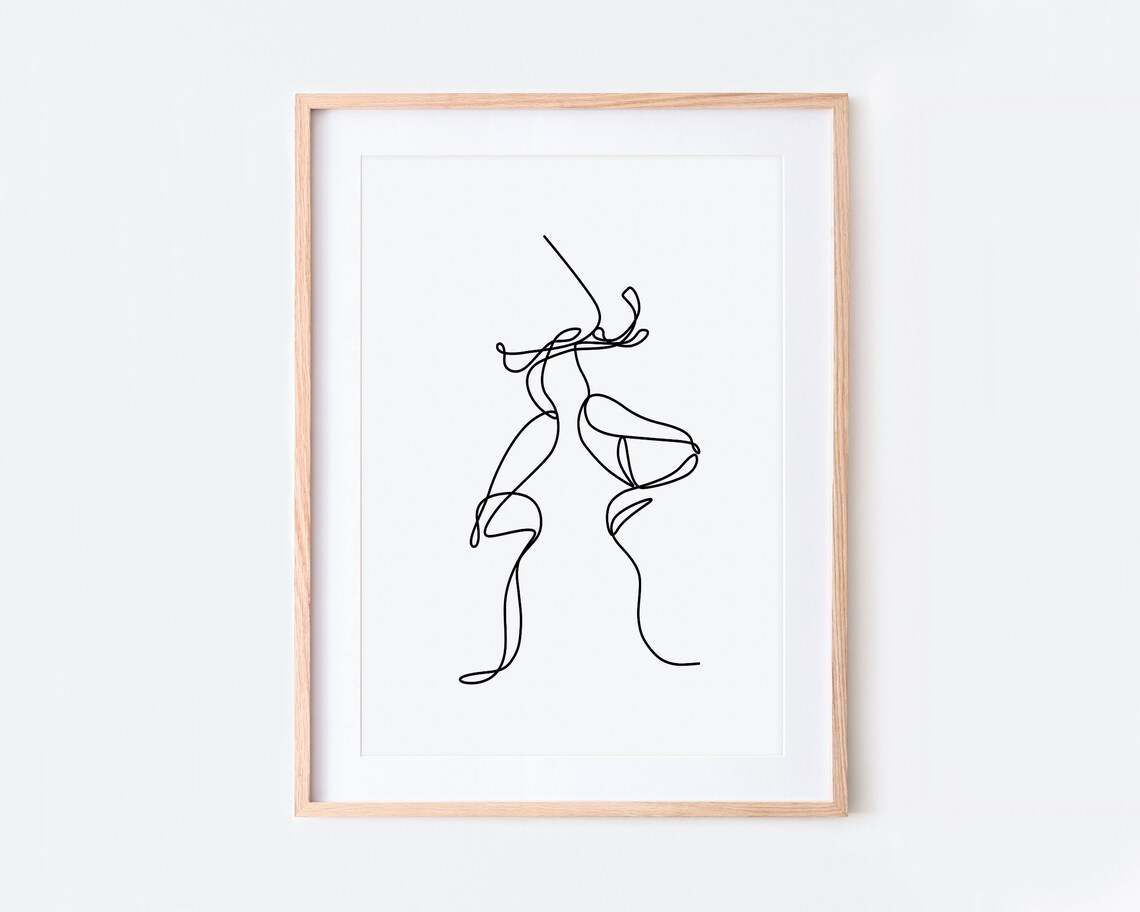Kissing Couple Line Art Print, Minimalist Love Art Print