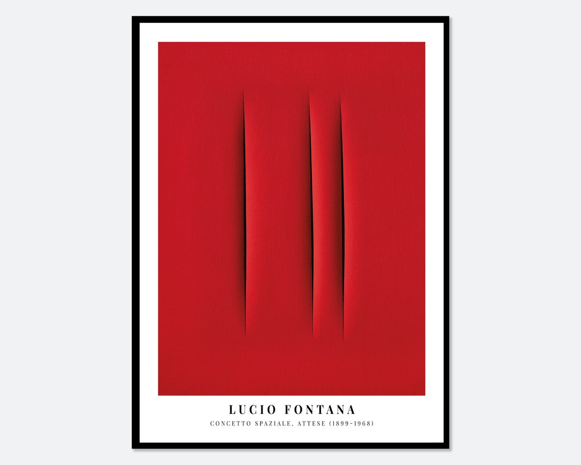 Lucio Fontana Red Triple Cut Canvas Spatialist Abstract Poster