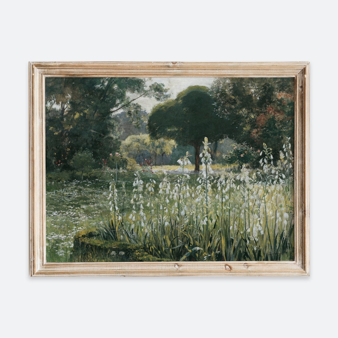 Rustic Vintage European Country French Flower Garden Meadow Oil Painting Art Print Neutral Landscape Poster Antique Moody Farmhouse Vp90