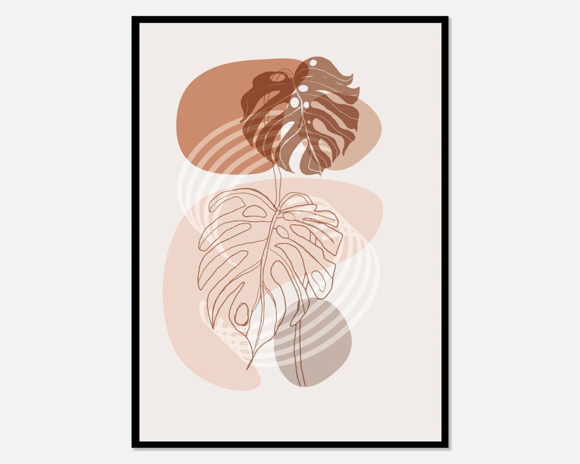 Abstract Monstera Leaf Line Art in Terracotta Tones Art Poster