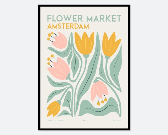 Flower Market Amsterdam Colorful Abstract Botanical Flowers Art Print Matisse Style Floral Wall Art Poster Boho Nursery Print Fm111