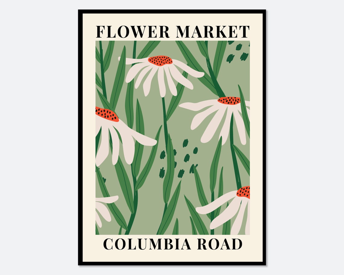Flower Market Columbia Road White Daisy Floral Botanical Art Poster