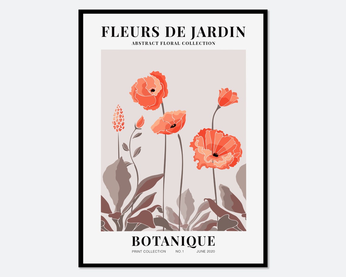 Fleurs de Jardin Botanique No 1 Coral Poppy Floral Art Poster