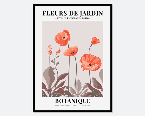 Fleurs de Jardin Botanique No 1 Coral Poppy Floral Art Poster