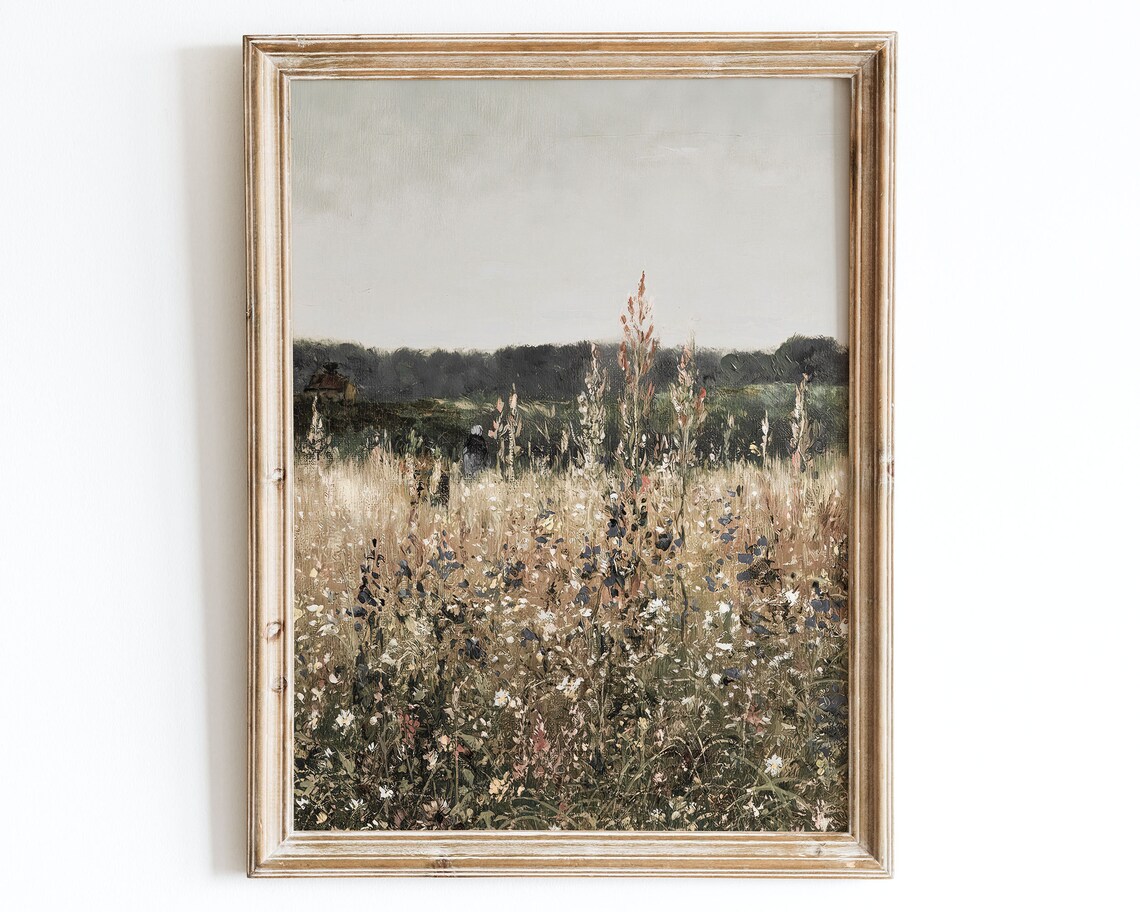 Rustic European Country Flower Field Oil Painting Poster