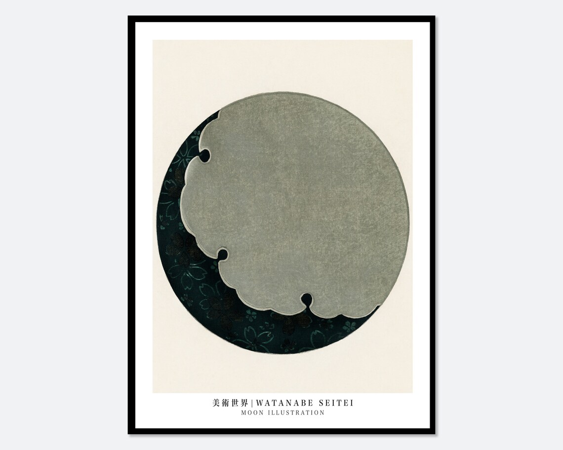 Watanabe Seitei Moon Illustration, Vintage Japanese Woodblock
