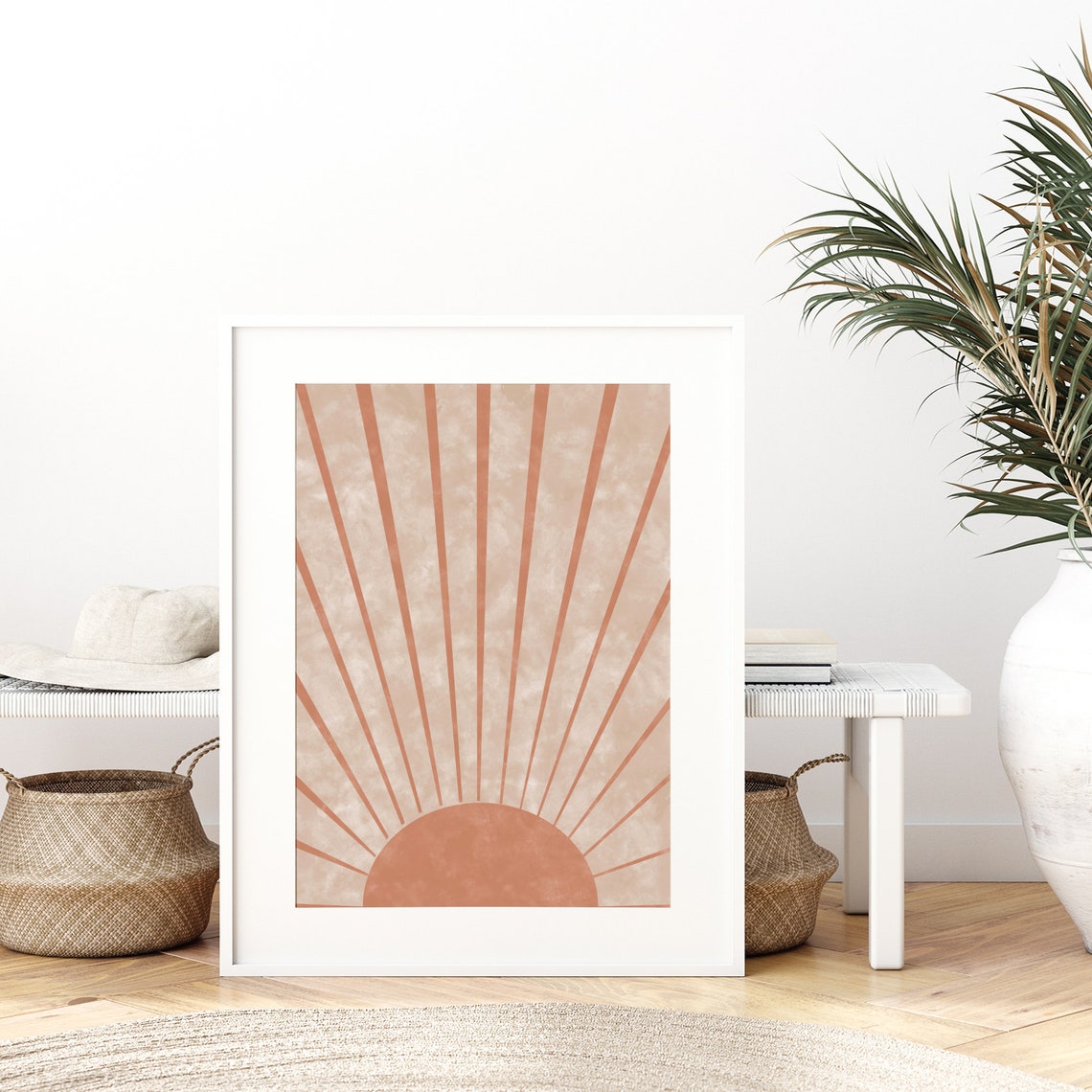 Mid Century Blush Pink Rising Sun With Radiating Rays Poster
