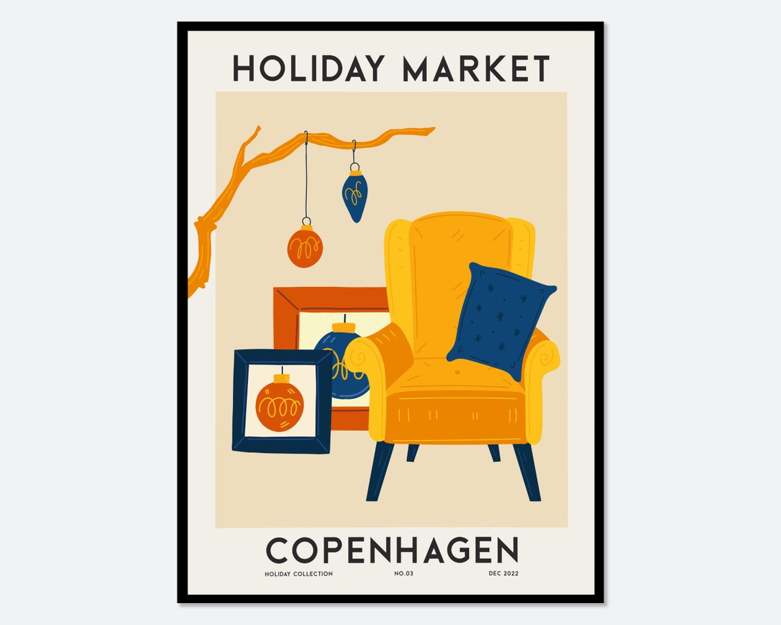 Flower Market Copenhagen Holiday Christmas Print Edition Colorful Botanical Art Print Christmas Wall Art Holiday Market Poster Fm87