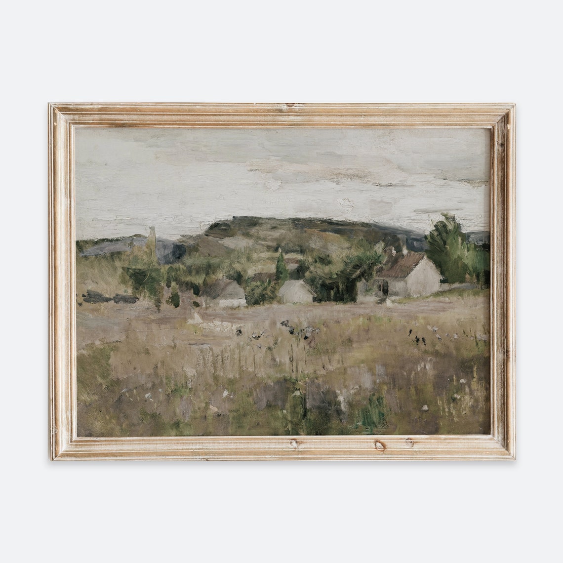 Rustic Vintage European Countryside Houses Oil Painting Wall Art Print Warm Spring Landscape Poster Antique Moody Farmhouse Decor Vp132
