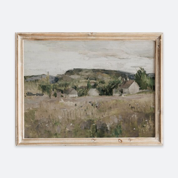 European Countryside Houses Vintage Rustic Landscape Painting Poster