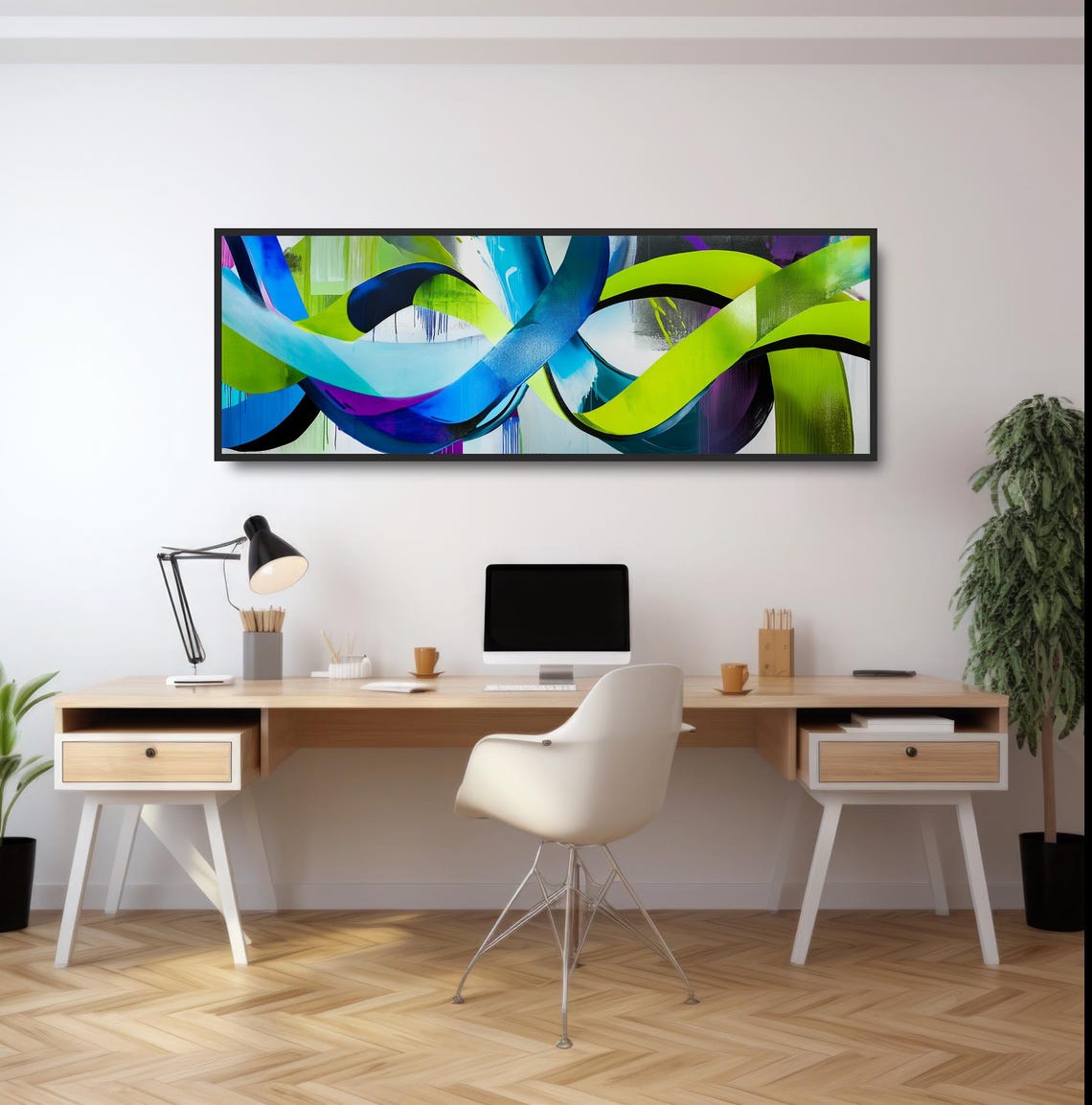 Urban Graffiti Wall Art Bold Subway Street Painting Panoramic Dripping Paint Artwork Dynamic Abstract Decor Vibrant Neon Green Blue - Image 2