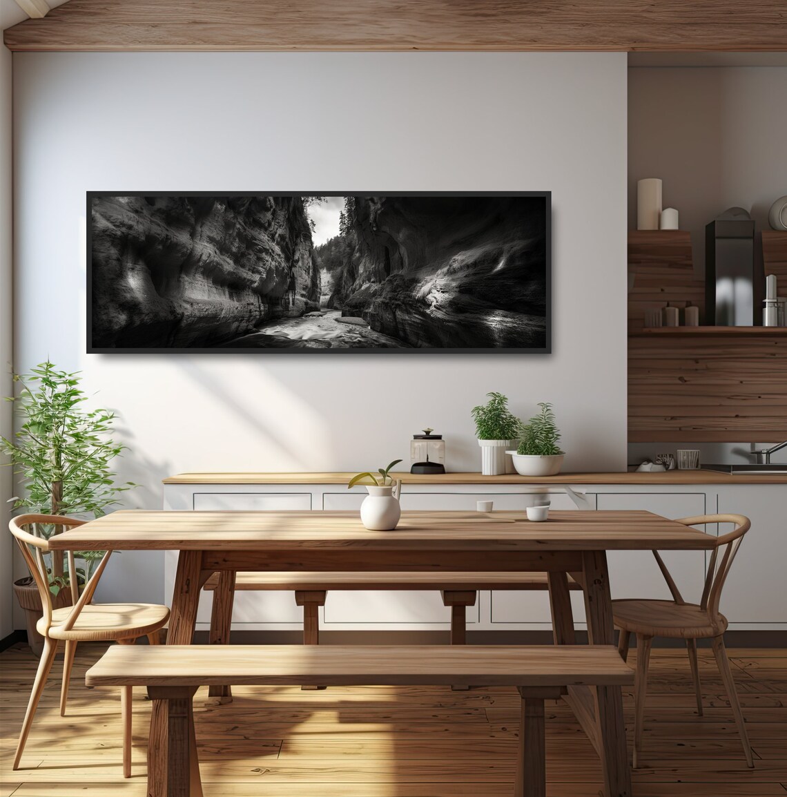 Black White Slot Canyon Walls Stream Monochrome Nature Photo Poster - Image 3