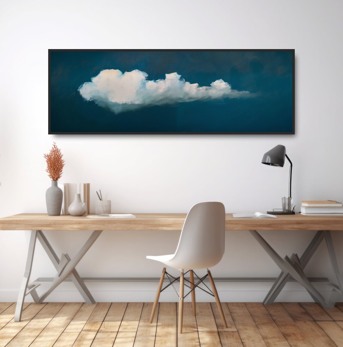 Panoramic Cloud Art Print, Dark Blue Sky Vintage - Image 2