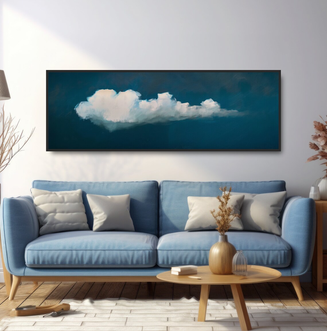 Panoramic Cloud Art Print, Dark Blue Sky Vintage - Image 5