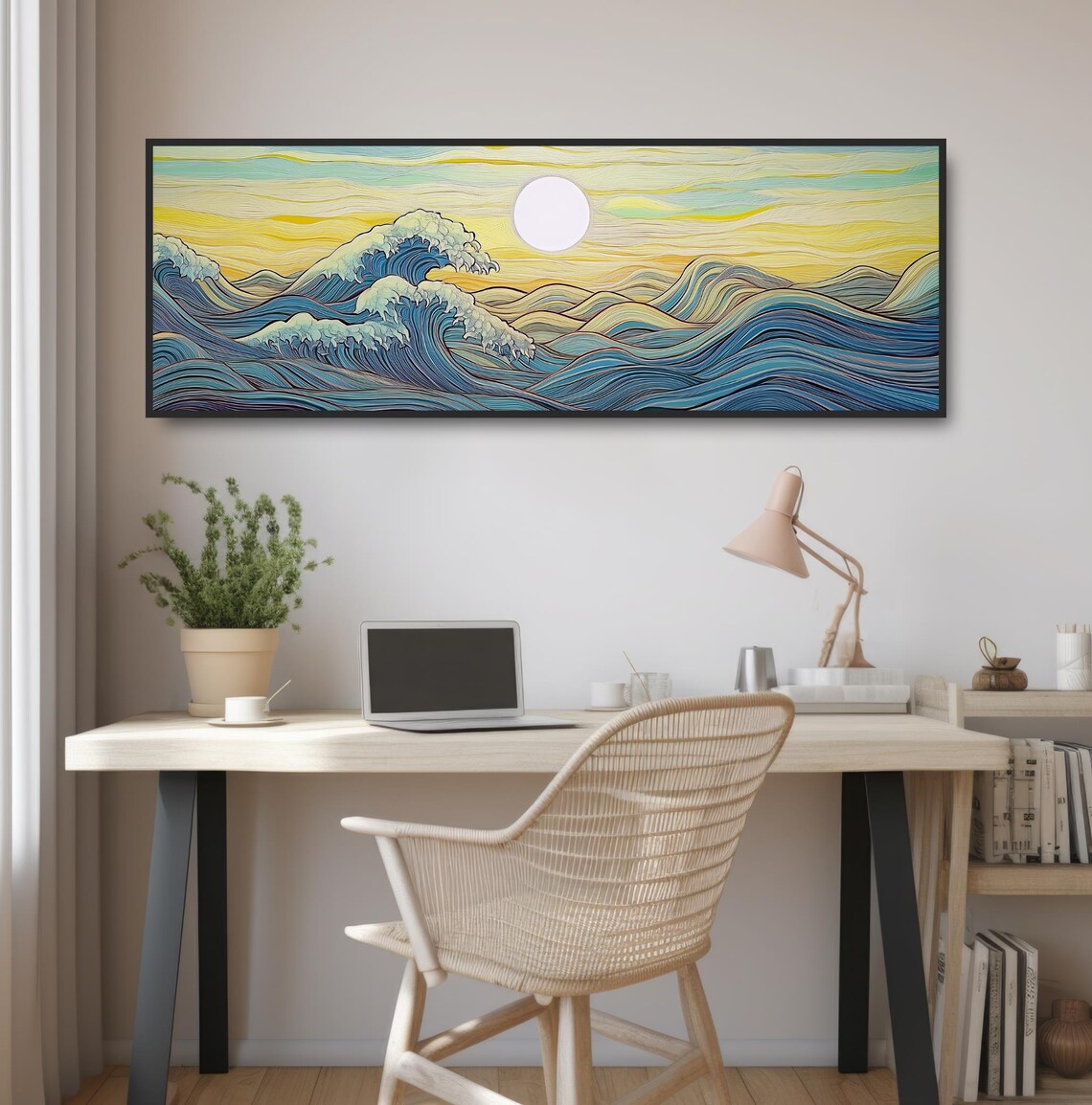 Japanese Ocean Waves Sunrise Art Golden Ukiyo E Seascape Poster - Image 2