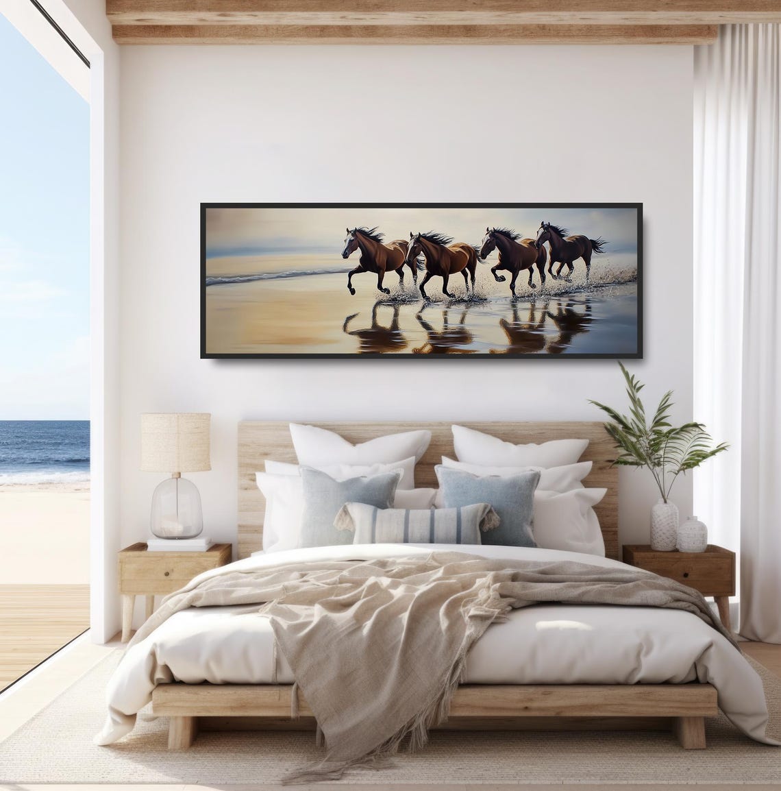Galloping Horses Beach Golden Light Shoreline Reflection Print - Image 4