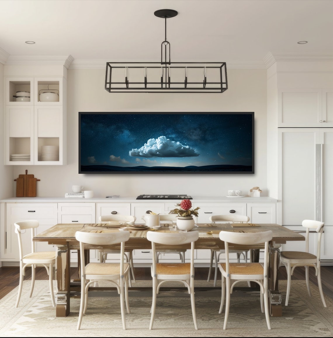 Lone Cloud Starry Night Sky Minimalist Dark Horizon Panoramic Poster - Image 3