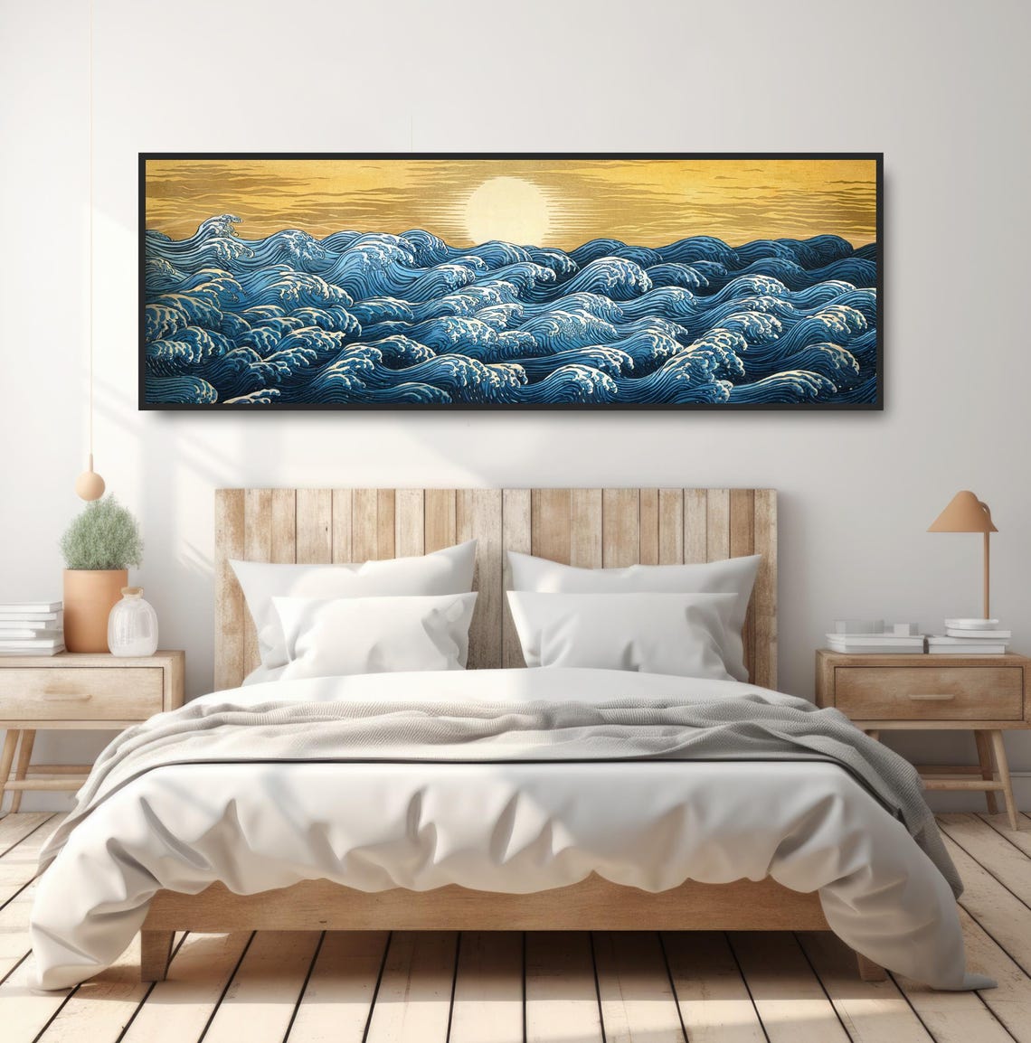 Golden Sun Rising Ocean Waves Japanese Ukiyo E Blue Seascape Poster - Image 4