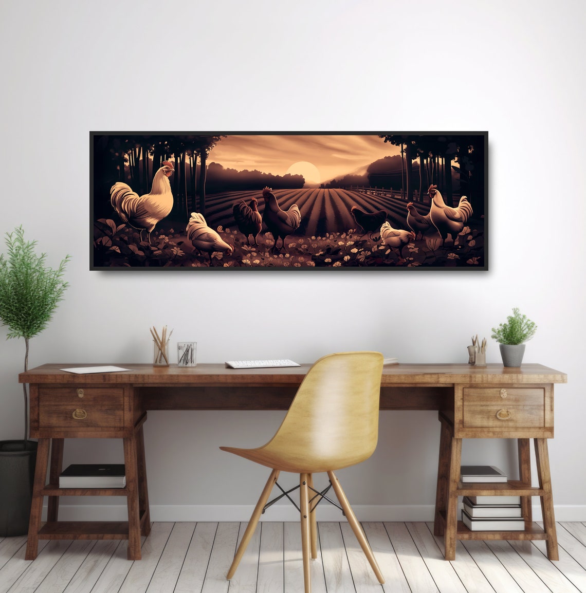 Rooster And Chickens Farm Sunrise Golden Fields Painterly Art Poster - Image 2