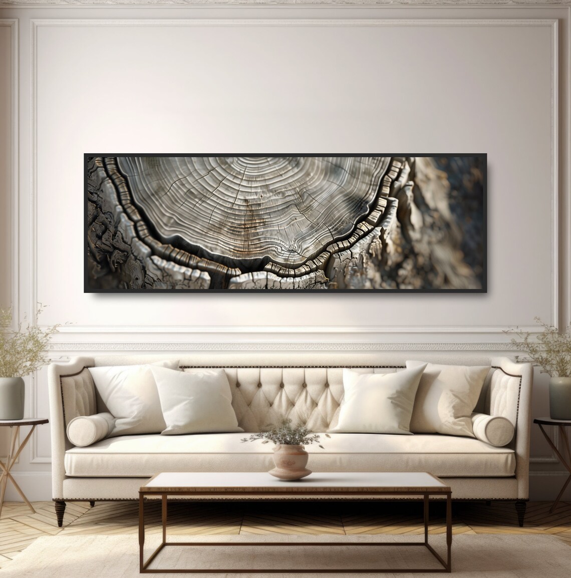 Weathered Tree Stump Rings Wall Art Print Aged Wood Trunk Cross Section Beige Grey Neutral Earth Tones Forest Boho Decor Panoramic - Image 5