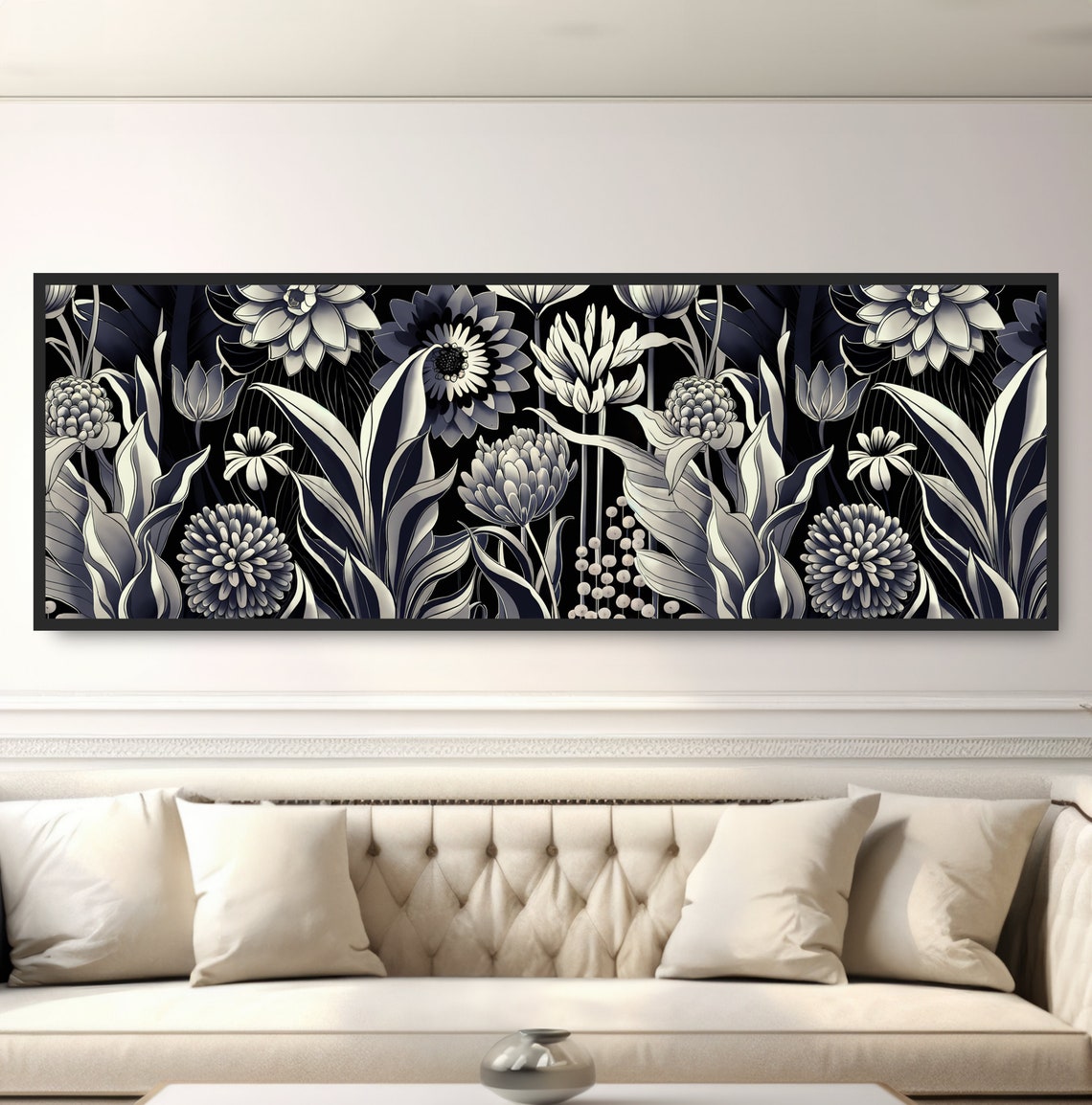 Midnight Botanical Garden Illustration Print White Flowers Dark Art